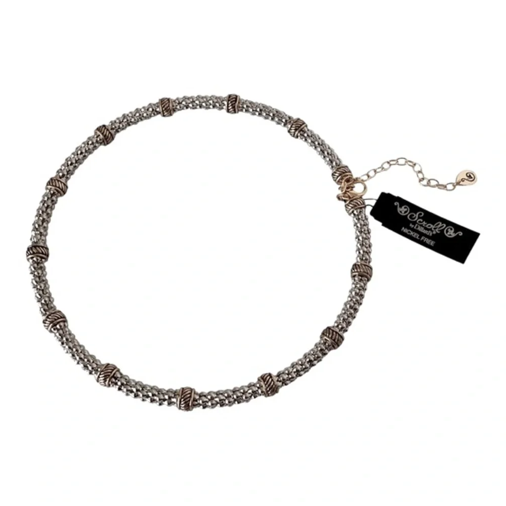 Scroll Gold And Silver Tone Metal Wire Statement Collar Necklace Crystal Accents - Picture 7 of 13